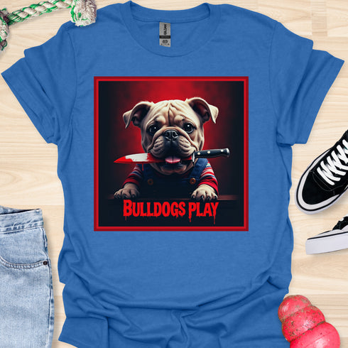 Bulldogs Play - Halloween - V2- Baby Bulldog with Knife in Mouth T-Shirt